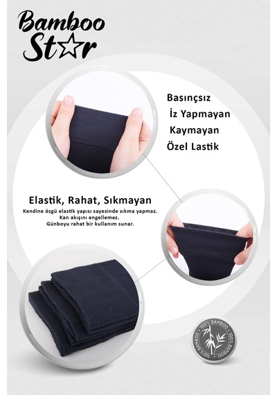Bamboo Star Bambu Erkek Soket Uzun Düz Füme Dikişsiz 3'lü Premium Kutulu Çorap
