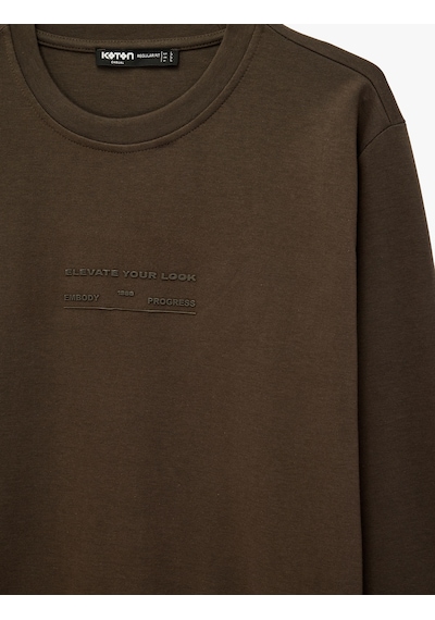 Koton Bisiklet Yaka Pamuklu Uzun Kollu Baskılı Sweatshirt Kahverengi 7wam70049mk Kahve
