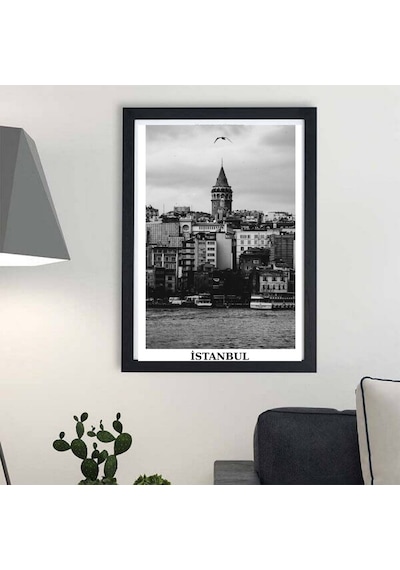 Nostaljik İstanbul Manzaralı Yapışkanlı Çerçeve Galata Kulesi Poster Tablo
