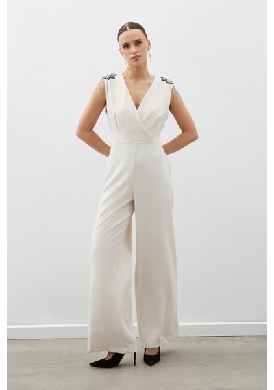 Sateen Aksesuar Detaylı Tulum - Bej