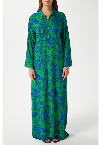 Ritnice Modest Kadın Leaf %100 Viskon Mavi Yeşil Önden Düğmeli Uzun Elbise Yeşilsaksmavi Çok Renkli Ritnice Modest Kadın Leaf %100 Viskon Mavi Yeşil Önden Düğmeli Uzun Elbise Yeşilsaksmavi Çok Renkli