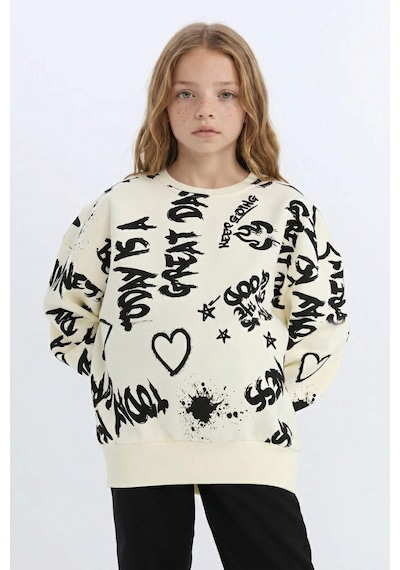 DeFacto Kız Çocuk 2'li Takım Desenli Kalın Bisiklet Yaka Sweatshirt Beli Lastikli Eşofman Altı D4871A824WNER103 Ekru DeFacto Kız Çocuk 2'li Takım Desenli Kalın Bisiklet Yaka Sweatshirt Beli Lastikli Eşofman Altı D4871A824WNER103 Ekru