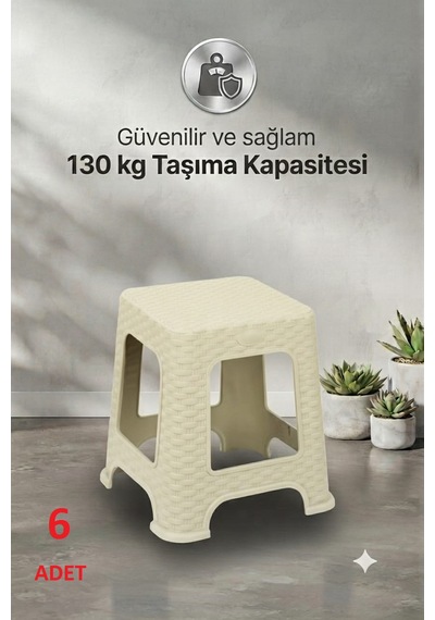 6 Adet Hasır Küçük Boy Sağlam Kaliteli Kalın Tabure Krem-ma108 6 Adet
