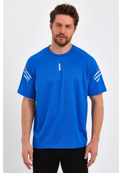 Genius Store Store Erkek Spor Tişört Baskılı Fitness, Antrenman Fit T-shirt Mavi