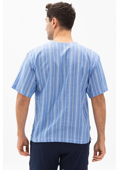 Kısa Kol Şile Bezi Zımbalı Erkek Yazlık Tshirt Mavi Beyaz Çizgili 3019-mavi Beyaz Çizgili Beyaz - Mavi
