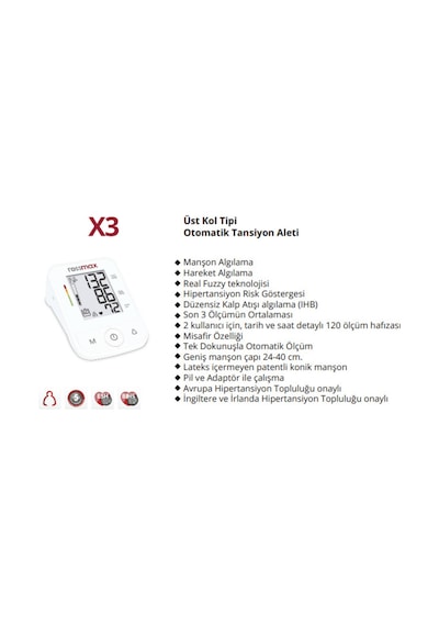 Rossmax X3 Üst Kol Tipi Otomatik Tansiyon Aleti 5 Yıl Garantili