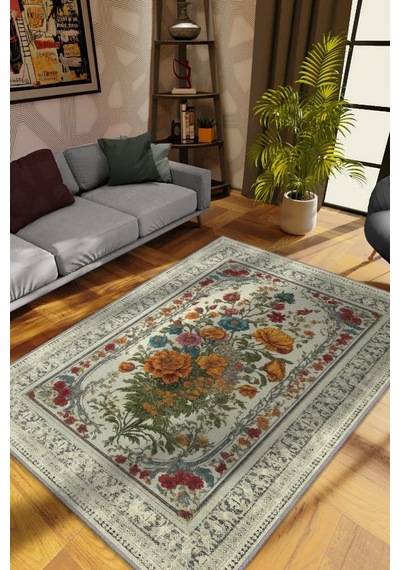 Homshtag Art Deco Kır Çiçeği Vintage Halı Görünümlü Dijital Baskı Renkli Halı Rustik Çiçekli Halı Çok Renkli