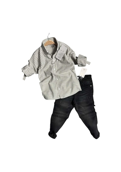 Riccotarz Erkek Çocuk Çizgili Keten Gömlek Siyah Jean Pantolon Alt Üst Takım Siyah Riccotarz Erkek Çocuk Çizgili Keten Gömlek Siyah Jean Pantolon Alt Üst Takım Siyah