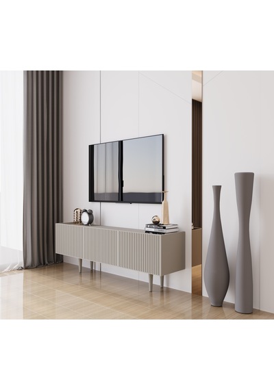 Capella Kumtaşı Rengi Mdf 3 Kapak Ahşap Ayaklı 140 Cm Tv Ünitesi