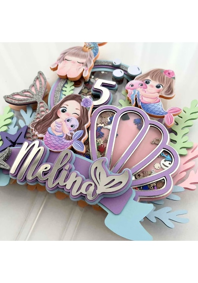 Deniz Kızı Temalı Kız Çocuk Doğum Günü İsme Özel 3d Pasta Süsü Cake Topper Çocuk
