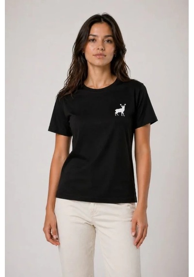 Defymoda Minimal Geyik Logolu Tişört Bisiklet Yaka Kısa Kol Yazlık T-shirt - Siyah