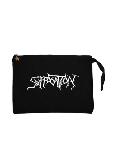 Suffocation Logo Siyah Clutch Astarlı Cüzdan / El Çantası