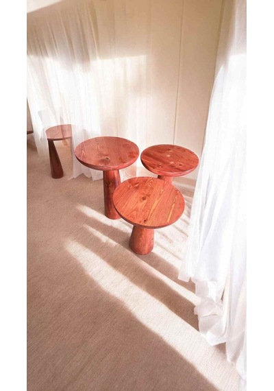 Ahşap Mantar Sehpa 3 Lü Set Maun Renk Masif Doğal Zigon Fiskos Takımı - Wooden Side Table Maun