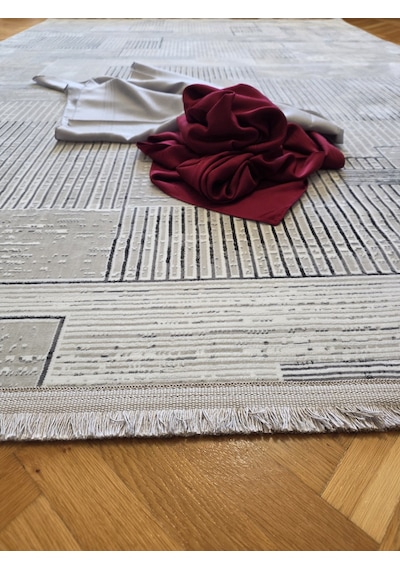 Elvey Home Bambu Gri Doğal Gerçek Bambu Kadife İnce Sık Dokuma Özel Kesim Salon Koridor Oturma Odası Halısı Gri