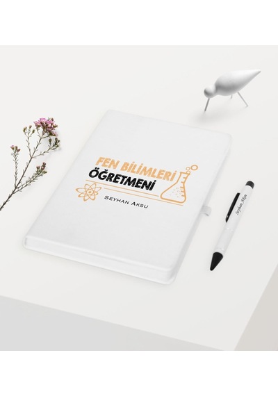 Kişiye Özel Fen Bilimleri Öğretmeni Temalı Beyaz Defter + Kalem N11.2016