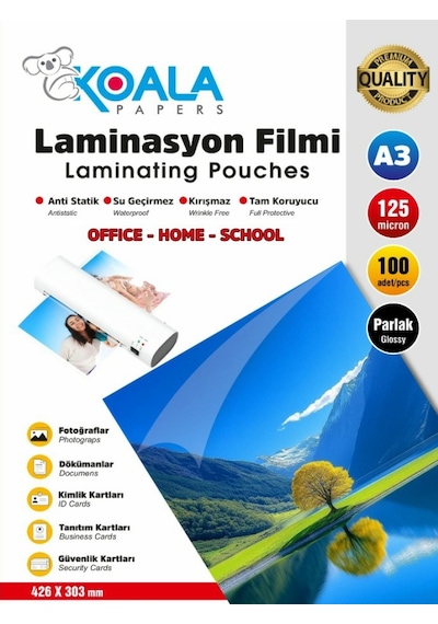 125 Micron A3 Parlak Laminasyon Filmi 426 X 303 100 Adet