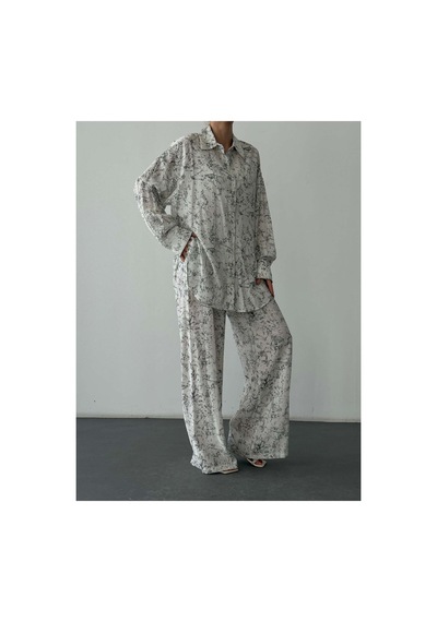 Quzu Batik Desenli Pantolon Ekru