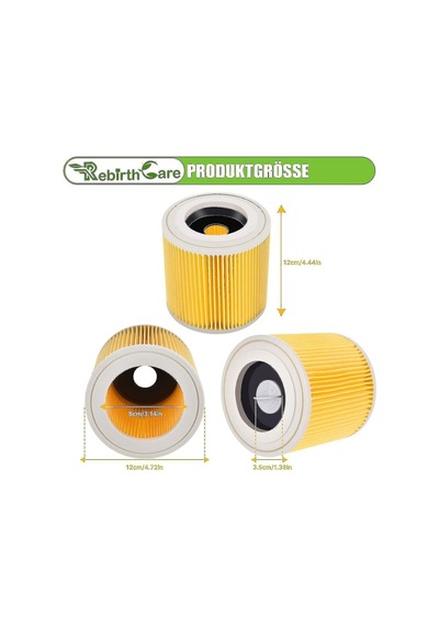 Mufunye Krcher Wd3 Premium Wd2 Wd3 Wd3p Wd3 Mv2 Mv3 Elektrikli Süpürge İçin 2 Paket Kartuş Filtre - Krcher Wd3 Premium Wd2 Wd3
