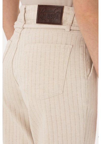 U.S. Polo Assn. Kadın Ekru Çizgili Keten Karışımlı Carrot Fit Jean Pantolon 50300954-VR019