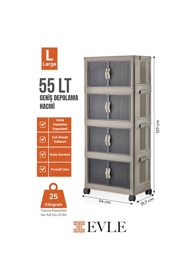 Evle Katlanabilir Modüler Dolap 4 Lü 54 Cm X 31,7 Cm X 127 Cm Açık Kahverengi