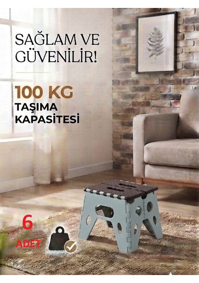 6 Adet Mini Sağlam Dayanıklı Kullanışlı Şık Katlanır Tabure Ma099 Gri 6 Adet