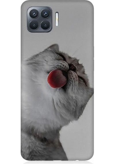 Oppo Reno 4 Lite Uyumlu Dilini Çıkaran Kedi Desenli Silikon Kılıf