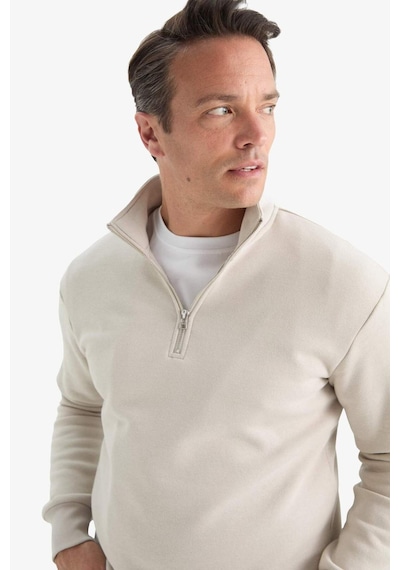 Defacto Regular Fit Dik Yaka Yarım Fermuarlı İçi Yumuşak Tüylü Basic Düz Sweatshirt X7405az25aubg766 Bej