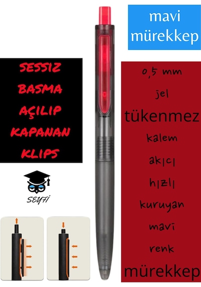 0,5 Mm Jel Tükenmez Kalem Akıcı Hızlı Kuruyan Mavi Renk Mürekkep Writech Amerikan Marka Sessiz Kalem Mavi