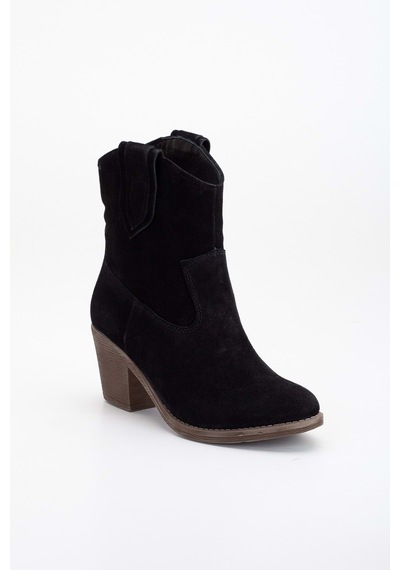 Analin Shoes Kadın Hakiki Deri Western Kovboy Bot Siyah Süet