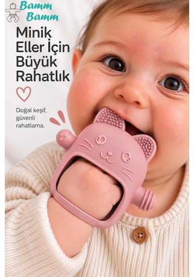Bebek Diş Kaşıyıcı Silikon Premium Gıda Sınıfı Pembe