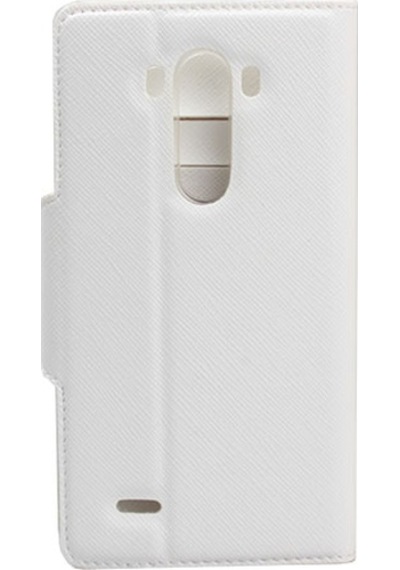 Jopus G3 İle Uyumlu D855 Yan Model Kapaklı Kartlıklı Kılıf Beyaz
