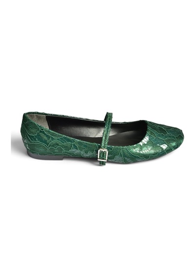 Fox Shoes Z726232704 Yeşil Kumaş Bantlı Kadın Babet