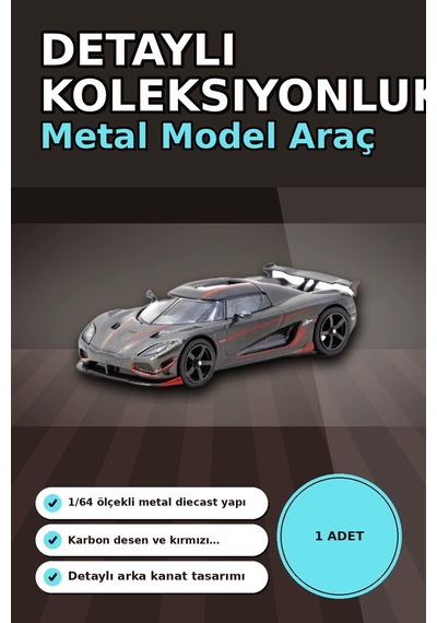 1/64 Siyah Karbon Fiber Kırmızı Detaylı Koenigsegg Agera Rs Diecast Model Araba Bx-313337