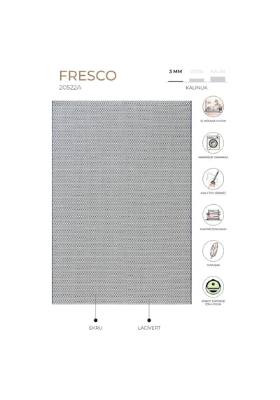 Fresco Ekru Lacivet İskandinav Jüt Yıkanabilir Halı Kilim Balkon Teras Salon Koridor Halısı 20521b Lacivert
