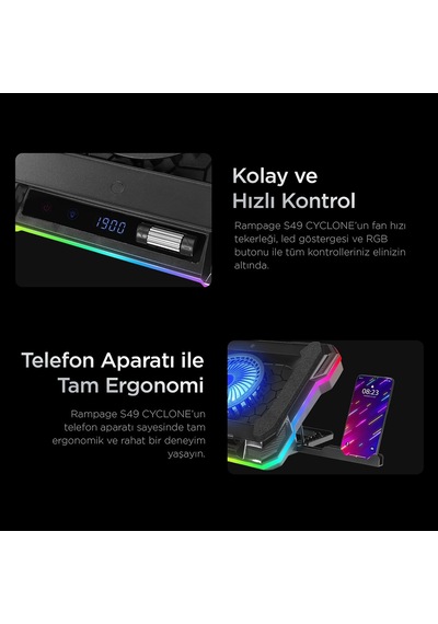 Cyclone S49 Rgb Fanlı 14"-19'' Led Ekranlı Notebook Soğutucu