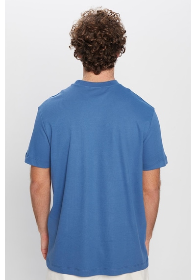Tudors Unisex Relax Fit Rahat Kesim %100 Pamuk Yumuşak Dokulu Basic Bisiklet Yaka İndigo Tişört-30848 Indıgo İndigo