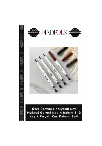 Özel Üretim Hediyelik Set Makyaj Gereci Kadın Bakım 3'lü Kaşık Fırçalı Kaş Kalemi Seti Çok Renkli