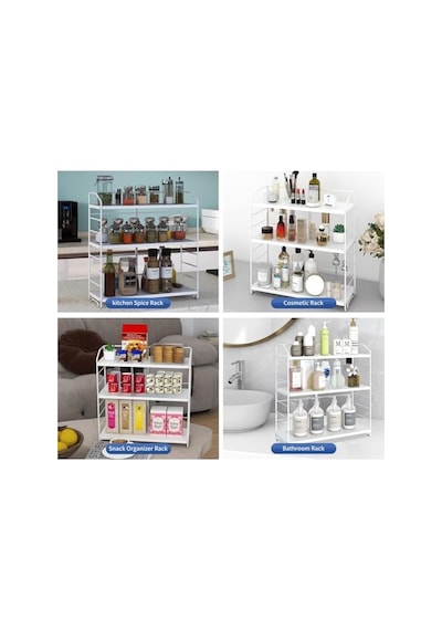 Ayarlanabilir Raflı 40cm Baharatlık, Organizer, Düzenleyizi Tezgahüstü Banyo, Mutfak, Ofis Model-1 Beyaz Çok Renkli