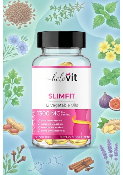 Helovit Slimfit 1300 Mg 12 Bitkisel Yağ İçeren Takviye Ve Yağ Yakım Desteği 30 Softjel