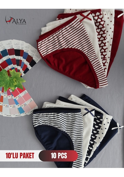 Alya Underwear Kız Çocuk Kalpli Dokuma Lastik Pamuklu Kumaş Slip Külot 5'li Paket 5 Adet Beyaz Multicolor-x29