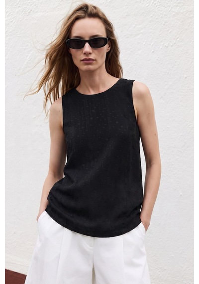 Sateen Dokulu Kolsuz Bluz - Siyah-137718