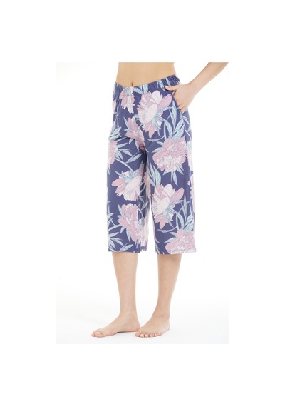 Lılac Kadın %100 Viskon Çiçek Desenli Pijama Altı Capri Mor Mor