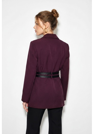 Shade Kadın Astarlı Çift Kemer Detaylı Klasik Blazer Ceket 8151 60286140 - Mürdüm