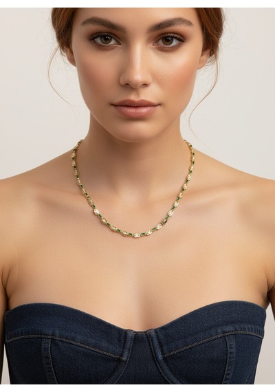 Valmont Accessories Kadın Altın Renk Yeşil Taşlı Sıralı Kolye