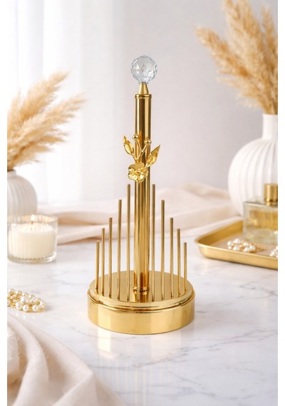 Gold Metal Kaplamalı Çiçek Model Lüks Havlu Peçetelik Mutfak Servislik Çeyizlik Sofra Organizeri Zen Altın