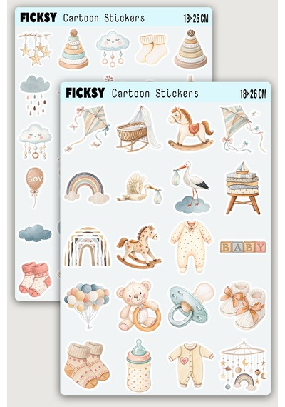 Boho Tarzı Baby Shower Sticker - Bebek Çocuk Odası Sticker Seti - 50 Adet Etiket Çıkartma Diğer