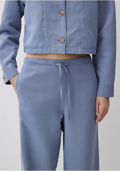 Mavi - Beli Bağcıklı Tencel Lyocell Karışımlı Mavi Pantolon 1011012-83767 Mavi