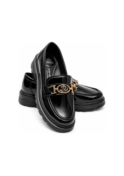 Modafocus Altın Tokalı Rugan Ortopedik Loafer - Siyah Siyah