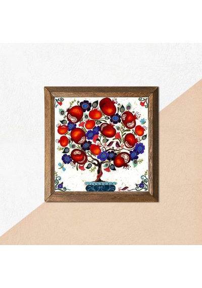 Nar Ağacı Taş Duvar Tablosu Ahşap Çerçeveli Duvar Dekoru Wall Art 25x25cm W1-03 Diğer