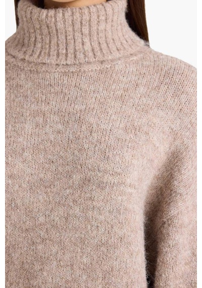 Defacto Yün Karışımlı Balıkçı Yaka Oversize Fit Triko Kazak F3252ax25wnbg653 Bej-bg653